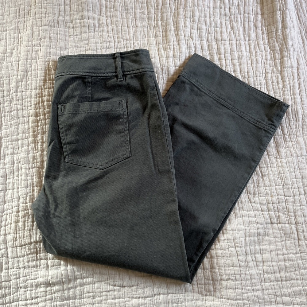 Loft High Waist Wide-Leg Cropped Chino Pants Womens 4 Green